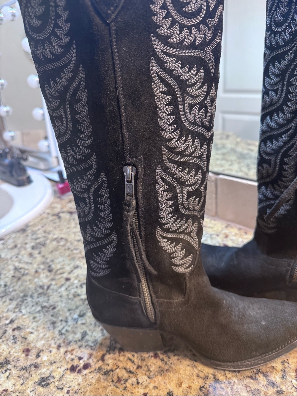 Ariat Black Suede Knee-High Embroidered Boots